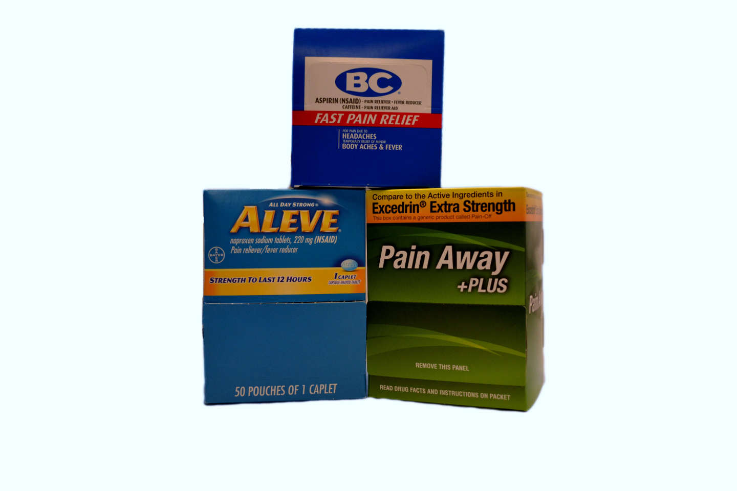 BC Powder, Aleve, Pain Away Plus (Excedrin)